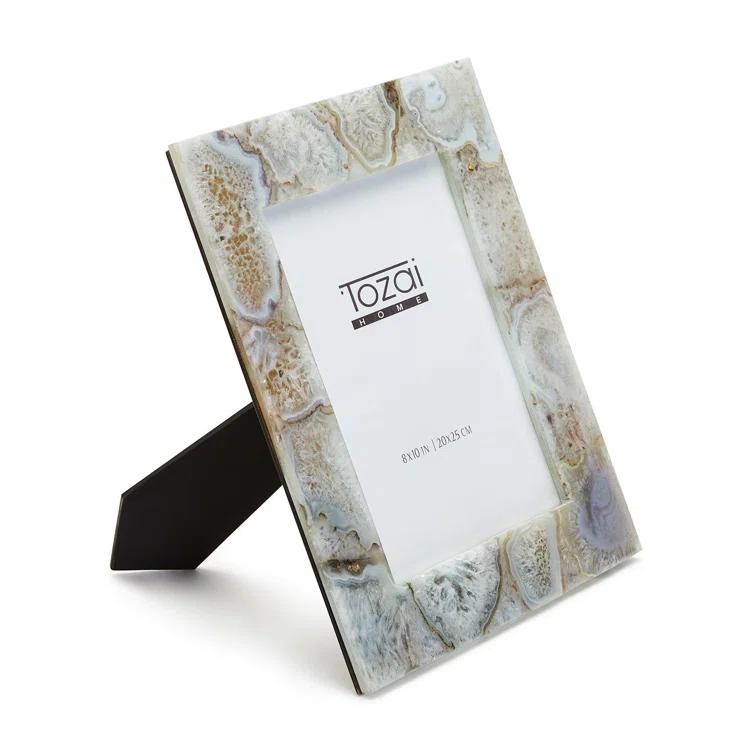 Tozai Home White Quartz MDF/Genuine Natural Agate/Glass Picture Frame