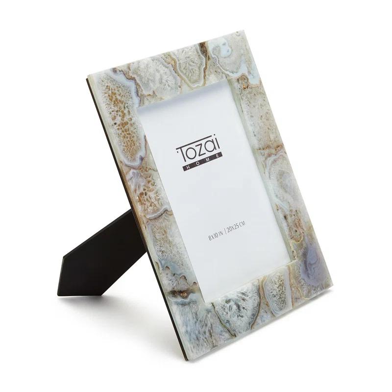 Tozai Home White Quartz MDF/Genuine Natural Agate/Glass Picture Frame