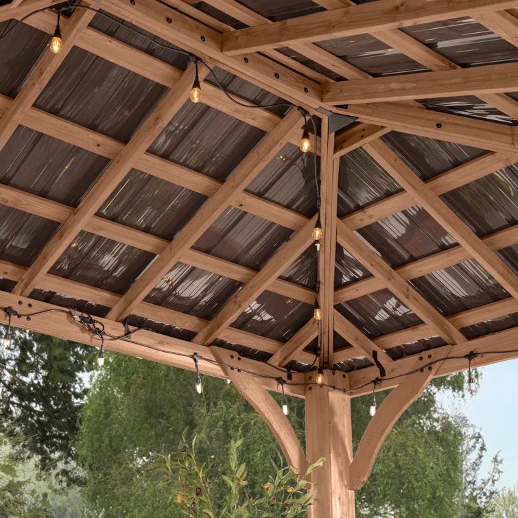 Backyard Discovery Backyard Discovery Barrington 16' x 12' Cedar Wood Outdoor Patio Gazebo with Hardtop Galvanized Steel Hip Roof and PowerPort
