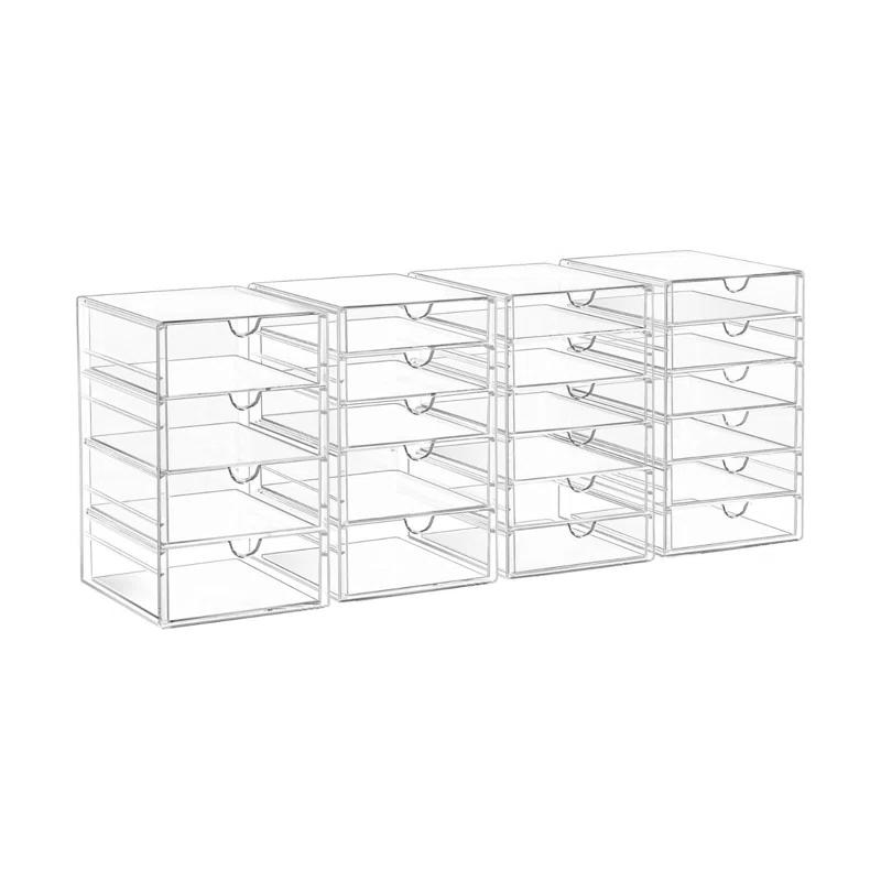 Rebrilliant Acrylic Drawer Organizers - 21 Drawers 4 Set - Clear Storage Drawers For Office Supplies - Stackable Makeup Organizer - Dustproof Desk Organizers For Makeup, Jewelry, Pen, Stationary