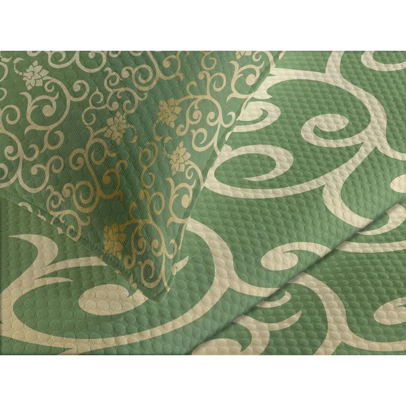 Ambesonne Green and Yellow Bedspread Set 3 Pcs Floral Curls Queen Green Yellow