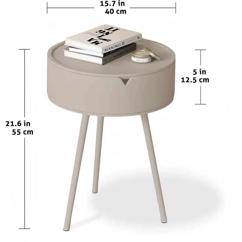 Round End Table With Storage For Living Room, Modern Small Side Table For Small Spaces,Nightstand Bedside Table For Bedroom Balcony