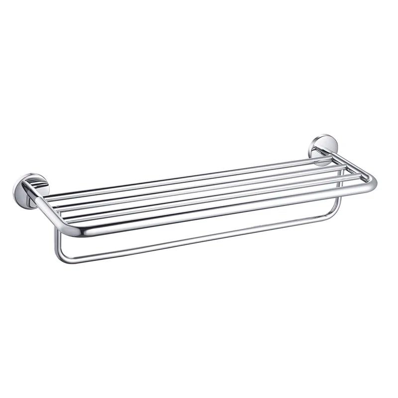 Blossom 500 Series Wall-Mounted Towel Rack with Shelf and Bar – Solid Brass Bathroom Accessory for Shower or Vanity, Space-Saving Lavatory Towel Holder BA02 509 01