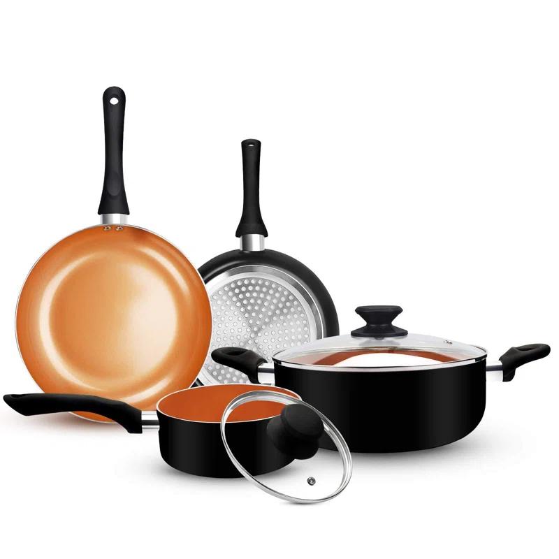 COEN 6-Piece Ceramic Nonstick Cookware Set - Aluminum Soup Pot, Sauce Pan, and Frying Pans with Lid