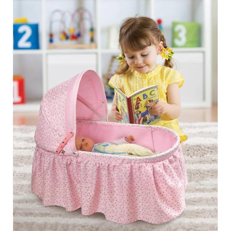 Badger Basket Folding Doll Cradle with Rosebud Fabric