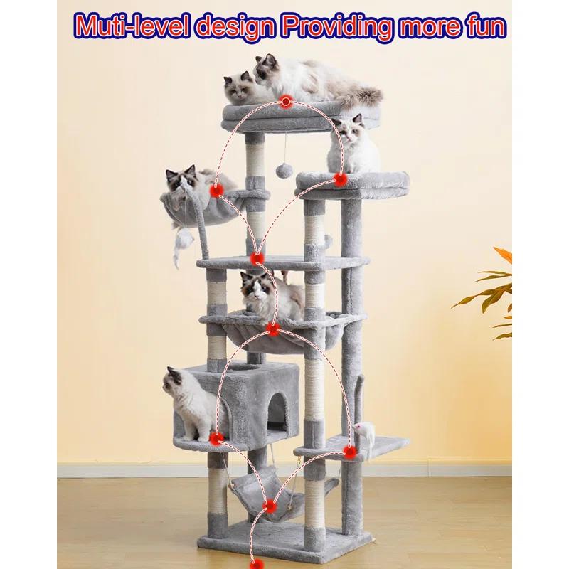 Tucker Murphy Pet™ 63" Cat Tree For Large Breeds - Spacious Platforms, Hammock, Sisal Scratching Posts & Cat Condo, Indoor Use