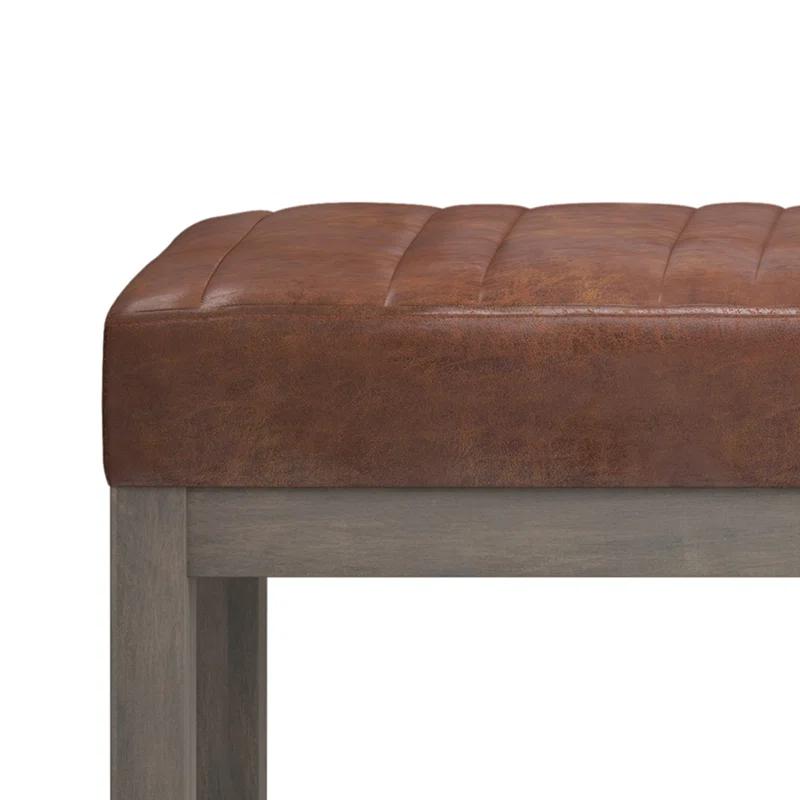 Simpli Home Casey 48"W Distressed Vegan Leather Ottoman Bench with Quilted Vertical Stitching
