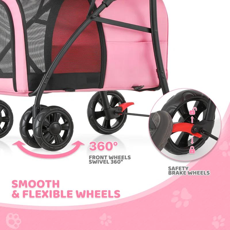 Bring Home Furniture Folding Pet Stroller for Cats & Dogs 4-in-1 Double Dog Stroller for Small & Medium Pets Carrier Cart with Convertible Features | Wayfair