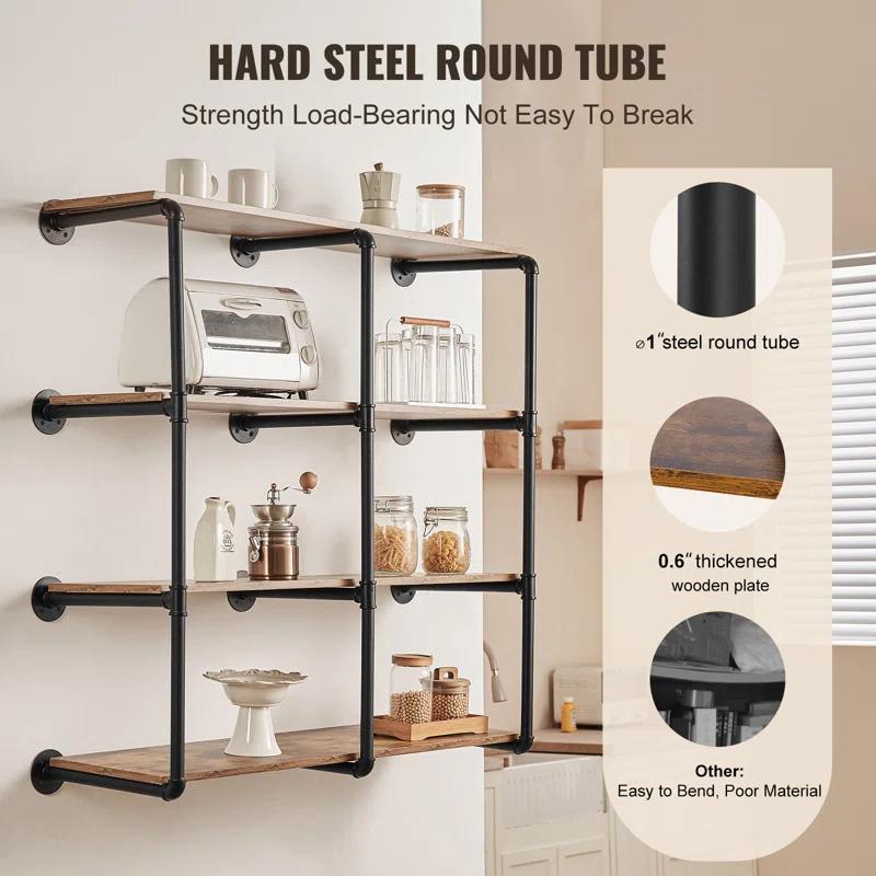 17 Stories Industrial Pipe Shelf 4 Tier 3PCS 11.8in W Wall-Mount Planks NOT Included