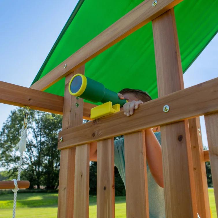 Backyard Discovery Backyard Discovery Mount Mckinley Cedar Wood Swing Set with Wave Slide, Play Deck, Double Rock Wall, and Rope Ladder