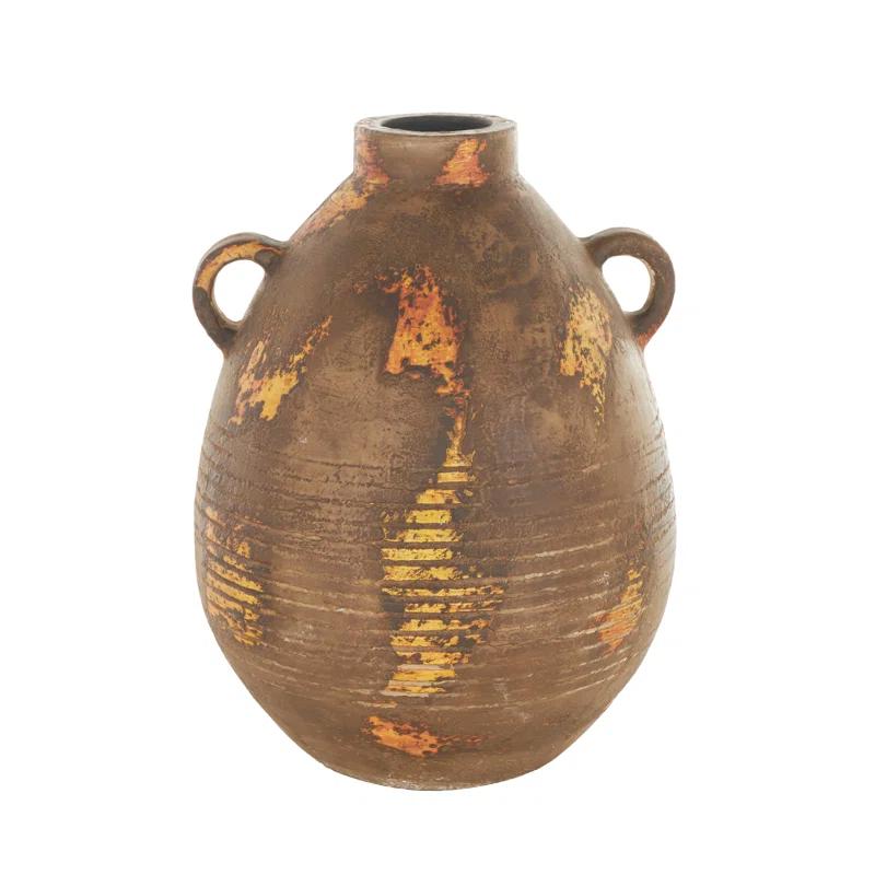 Birch Lane™ Anelis Ceramic Antique Style Distressed Decorative Brown Vase with Grooves and Handles | Birch Lane