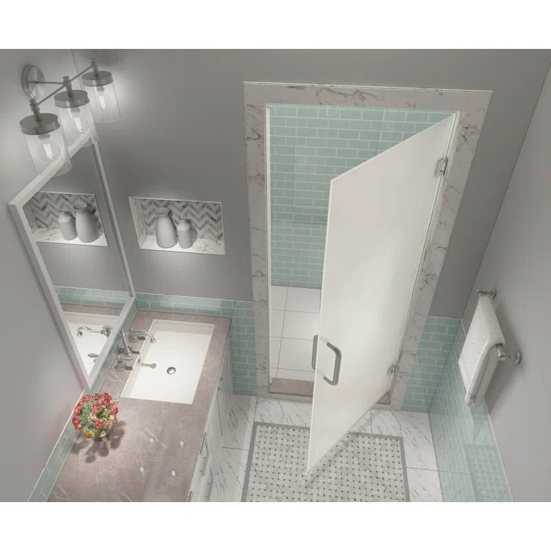 Kinkade XL 29.75" - 30.25" W x 80" H Hinged Frameless Shower Door with Ultra-Bright Frosted Glass