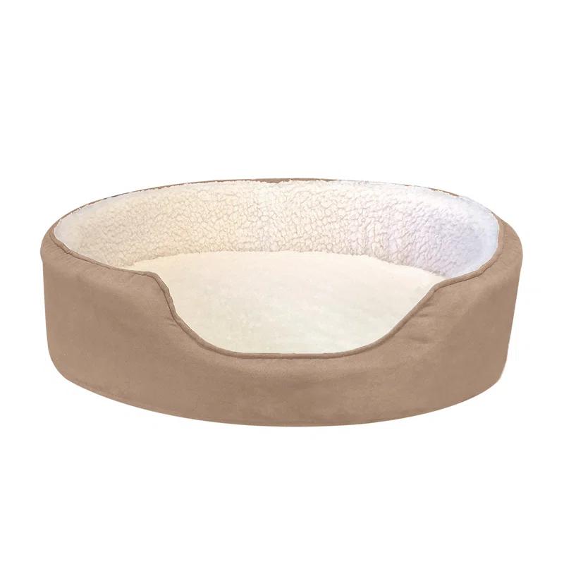FurHaven Faux Sherpa & Suede Oval Dog Bed