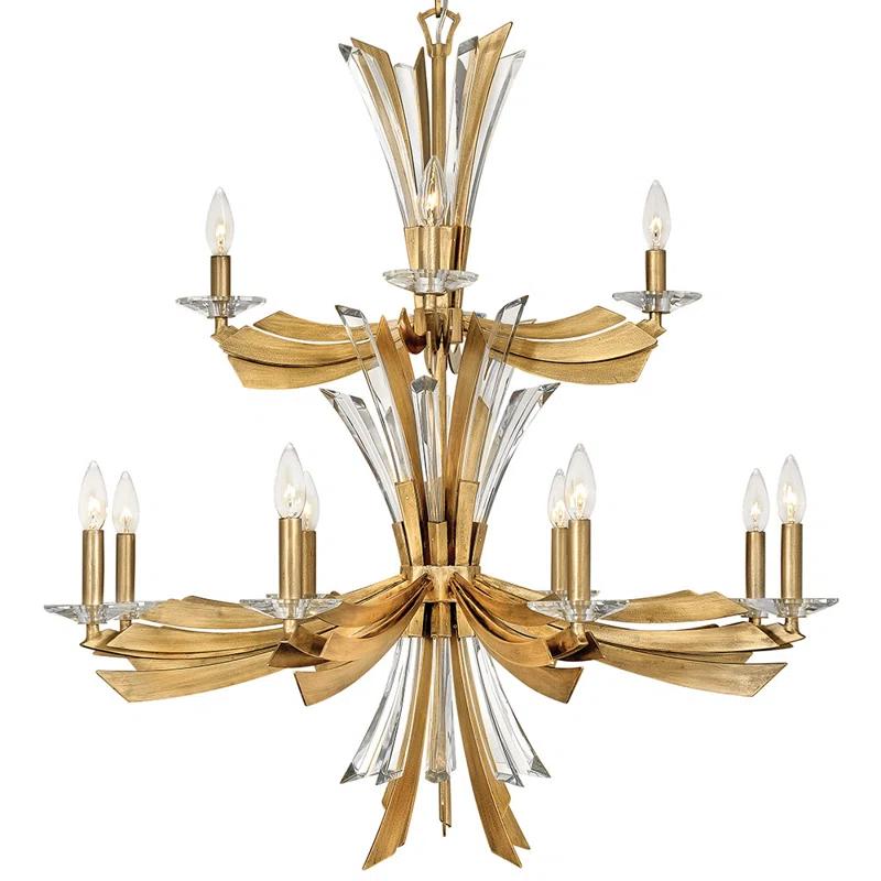 Fredrick Ramond Vida 34" Twelve-Light Two-Tier Candle Chandelier w/ Crystal Accents