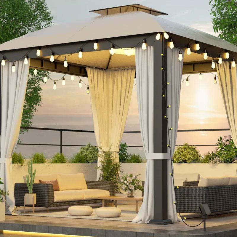 HomeViewto 10X10FT Softtop Metal Gazebo With Mosquito Net&Sunshade Curtains,Sturdy Heavy Duty Double Roof Canopy,Galvanized Steel Design Outdoor Tent,Suitable For Gardens,Patio,Backyard