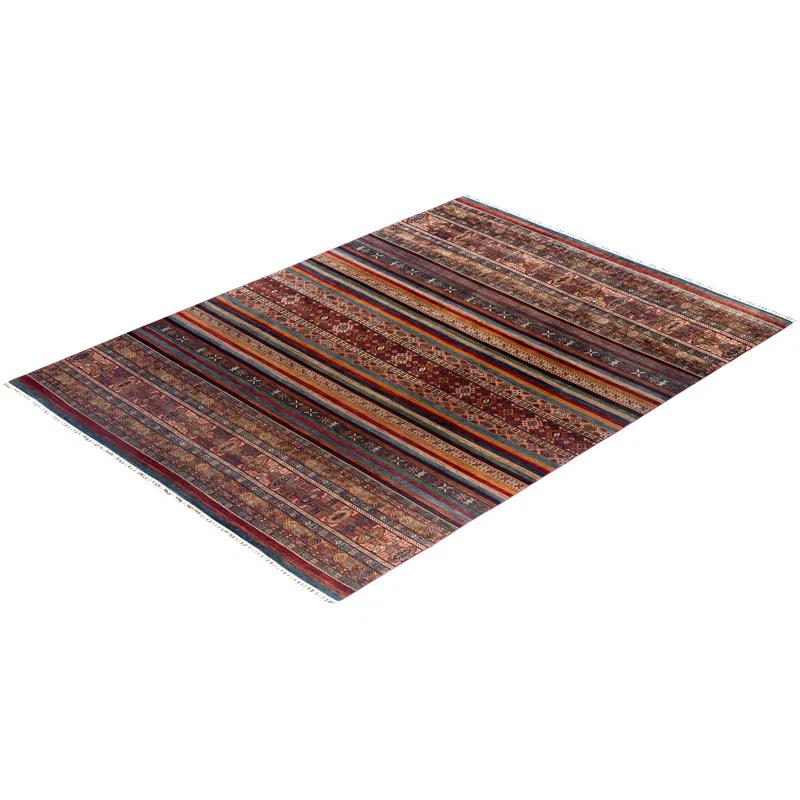Hand-Knotted Red Wool Geometric 8'11" x 12'2" Area Rug