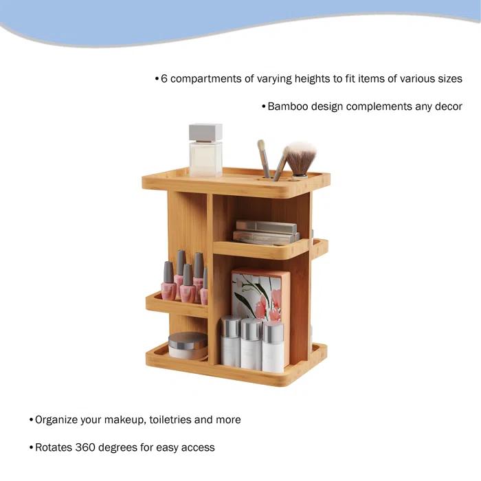 Lavish Home Makeup Organizer - Rotating Eco-Friendly Compact Modern Bamboo Skincare Cosmetic and Vanity Carousel for Bedroom, Bathroom, and Dorm by Lavish Home