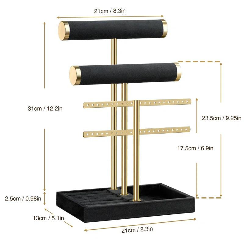 Mercer41 3-Tier Detachable T-Shaped Velvet Bracelet Rack For Bracelets, Necklaces