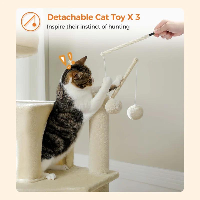 69" Tall Cat Tree Large Cat Tower With Super Big Hammock, Scratching Posts, Condo House And Large Top Perch