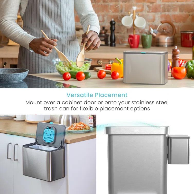 Home Zone Living Home Zone Living 5 Liter Kitchen Compost Caddy, Detachable And Countertop Bin Trash Can, With Cleanaura Odor Control, Stainless Steel, Silver