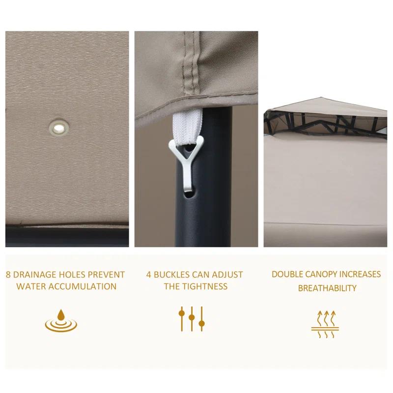 HLILish 9.6' X 9.6' Patio Gazebo, Outdoor Canopy Shelter With 2-Tier Roof And Netting, Steel Frame For Garden, Lawn, Backyard, And Deck