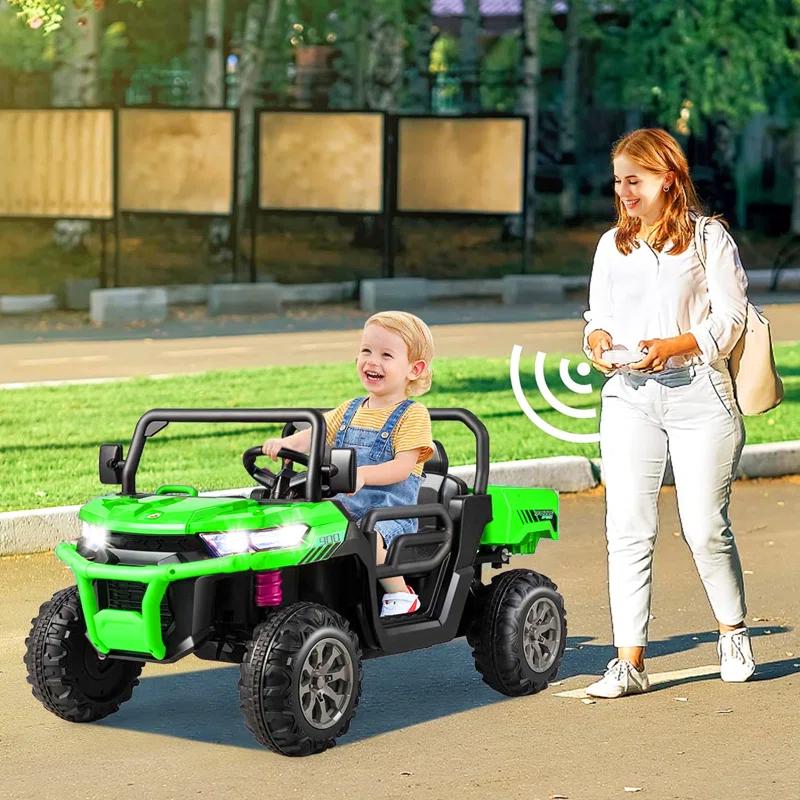 4 Wheels 24V Ride on Dump Truck Toys 2 Seater Kids Ride On UTV Car with Remote Control,Electric Dump Bed