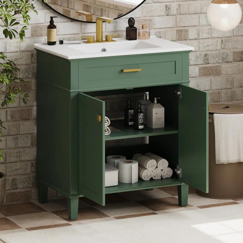Tryimagine 30-Inch Bathroom Vanity With Ceramic Basin,  Soft Close Door And Adjustable Shelves