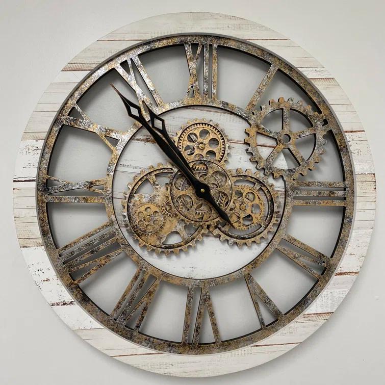 The Gears Clock Wall Clock 24" Round Oversized for Living Room decor with Real Moving Gears America Collection