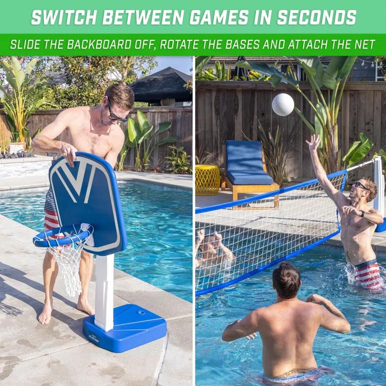 GoSports GoSports Splash Hoop 2-in-1 Pool Basketball Hoop & Volleyball Net Game Set