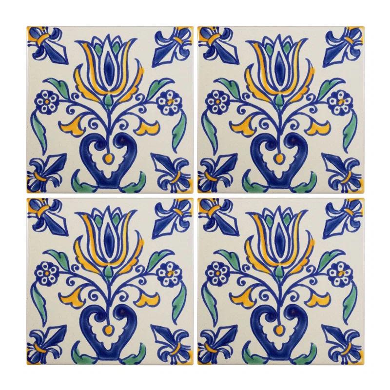 Casablanca Market Mediterranean 4'' x 4'' Hand Painted Ceramic Decorative Accent Tile
