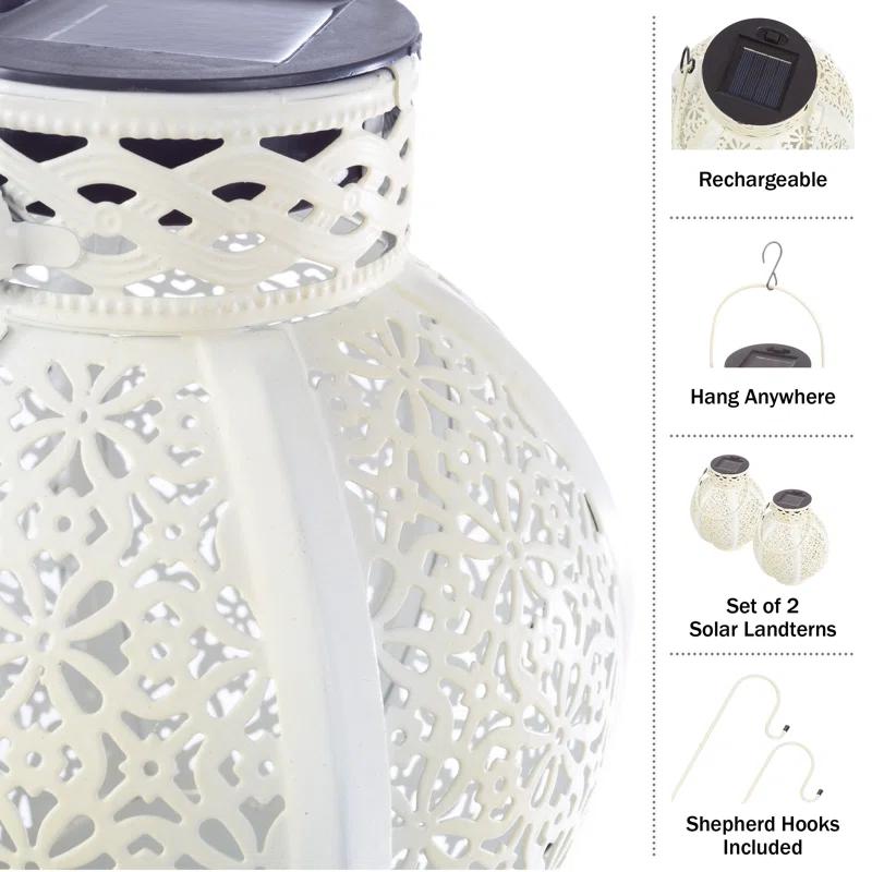 Pure Garden 2 Solar Outdoor Lights - Hanging Or Tabletop Rechargeable LED Lantern With Hooks- Outdoor Decor (Set of 2)