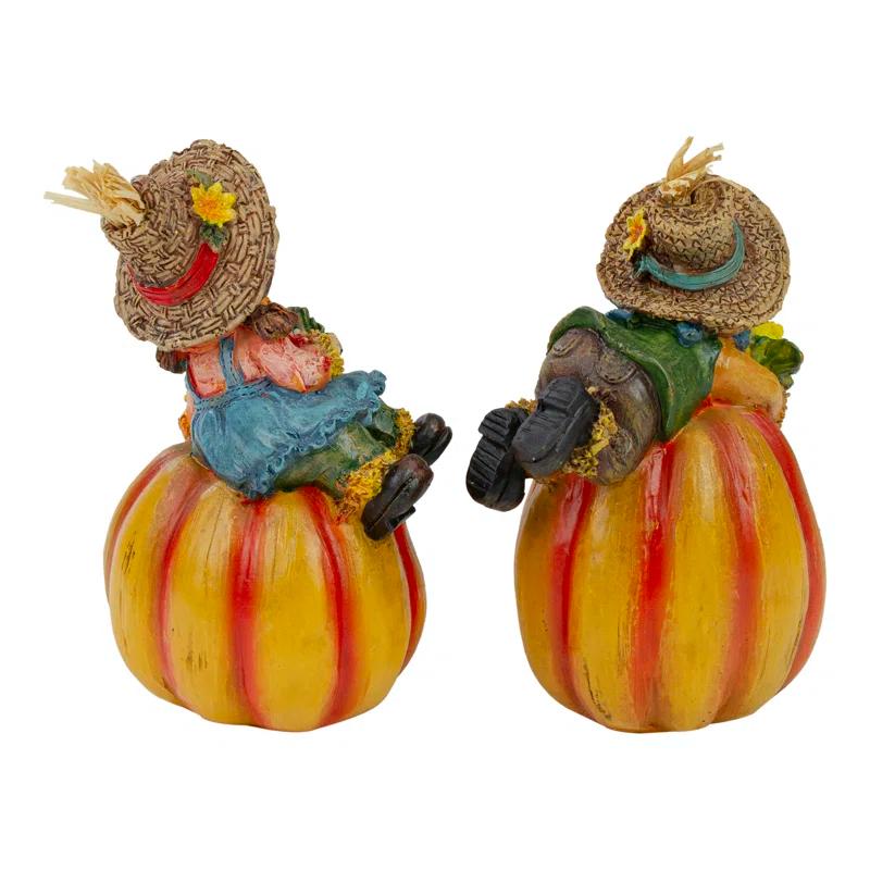 Northlight Seasonal Girl and Boy Scarecrows with Pumpkins Fall Harvest Figures