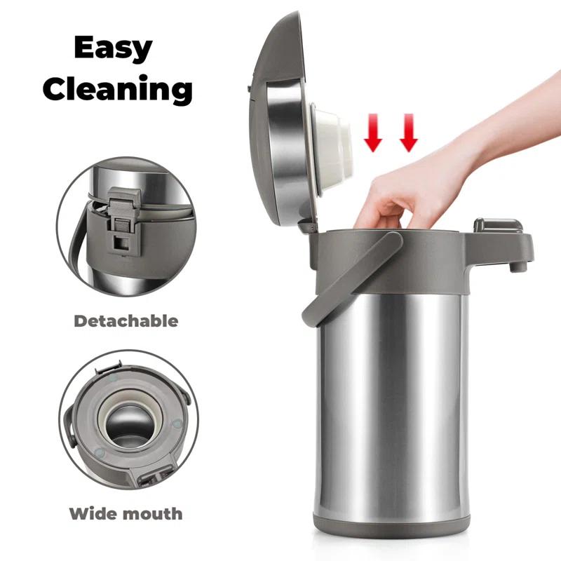 Stack man 4L/133OZ Thermal Coffee Carafe With Pump, Thermal Beverage Dispenser, Coffee Airpot Stainless Steel Coffee Carafe For Hot Drinks Silver
