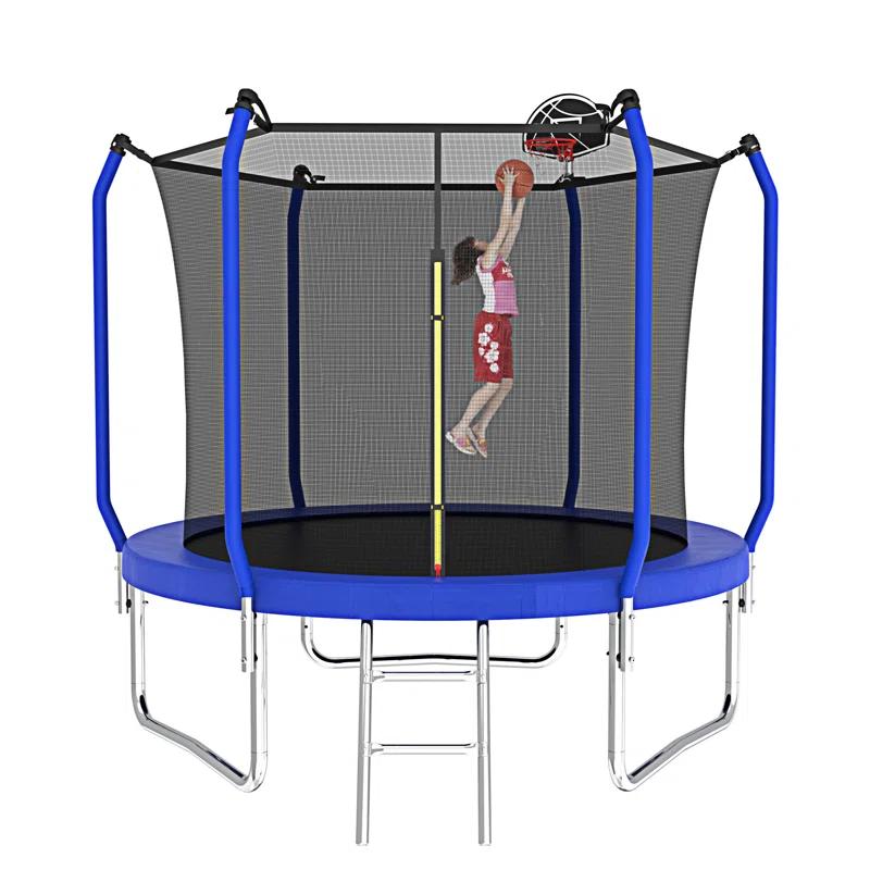 wendeway 10FT Trampoline With Basketball Hoop,  ASTM Approved Reinforced Type Outdoor Trampoline With Enclosure Net