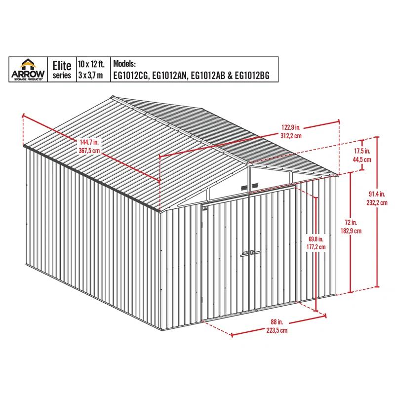Arrow Arrow Elite 10 ft. W x 12 ft. D Galvanized Steel Storage Shed