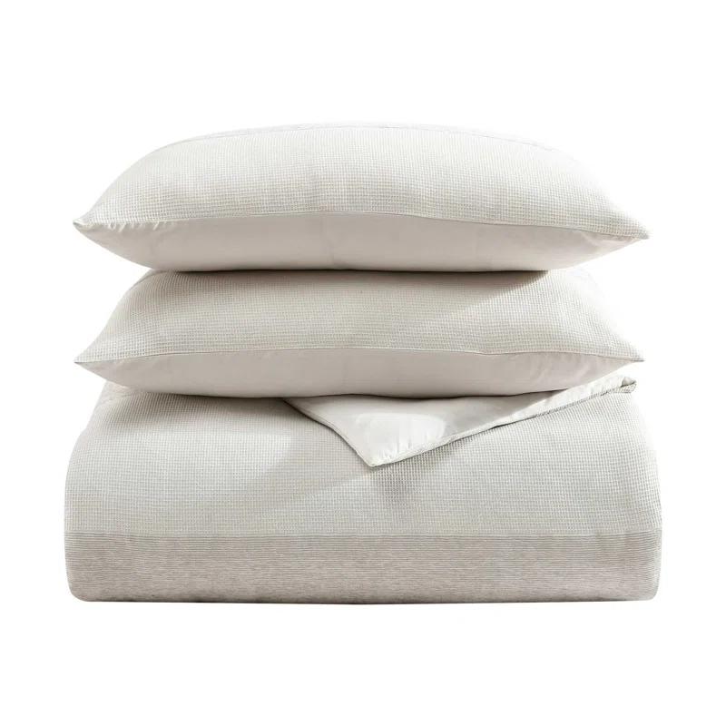 Vera Wang Vera Wang Chenille Waffle Stripe Beige Duvet Cover Set