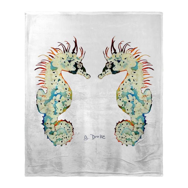 Colorful Seahorses Fleece and Wool Beach Style Throw Blanket