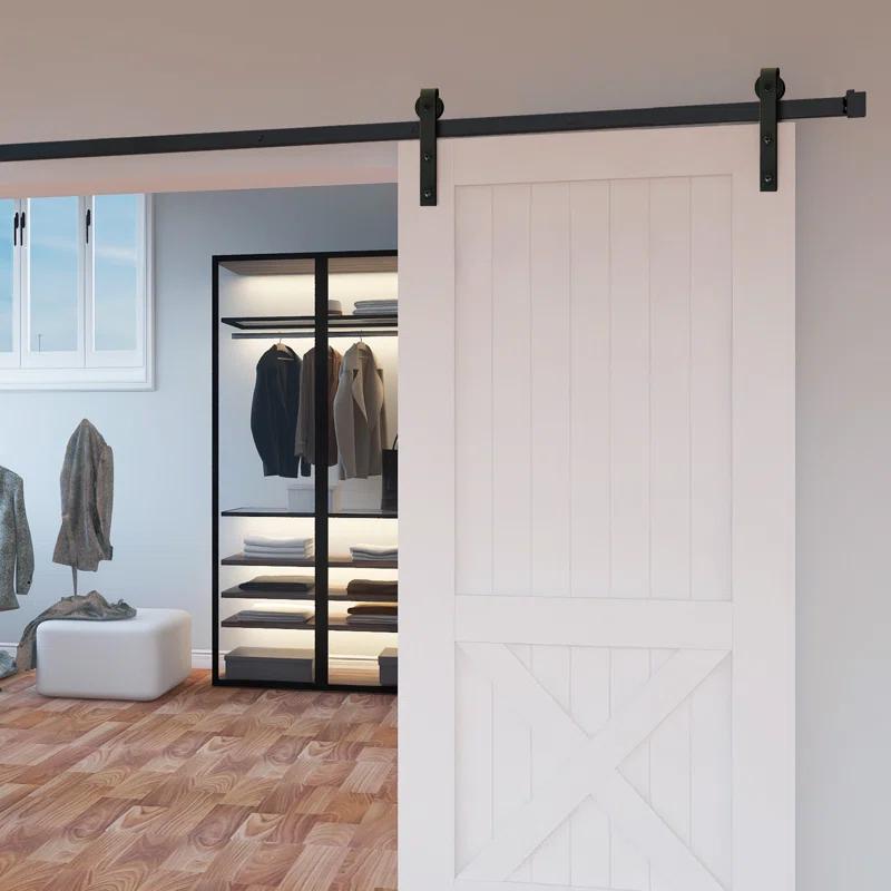 Black Steel Single Door Barn Door Hardware Kit Standard Single