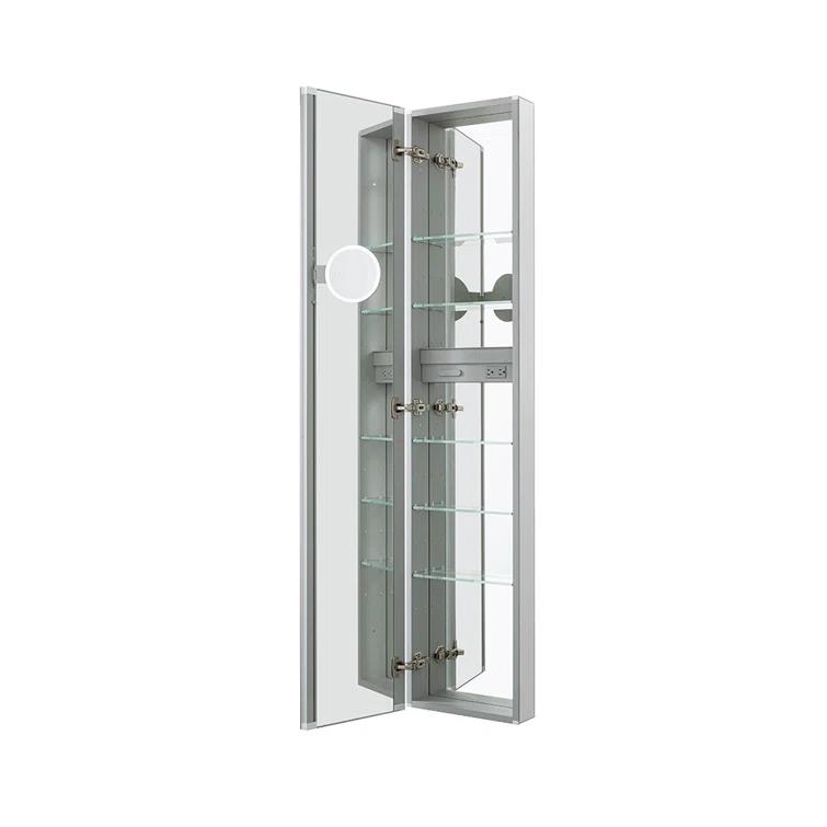 AQUADOM Royale 15" W x 70" H x 5" D Left Hinge, Tall Medicine Cabinet, Defogger, 3X LED Lighted Vertically Adjustable Magnifying Mirror, Electrical Outlets, Magnetic Organizer