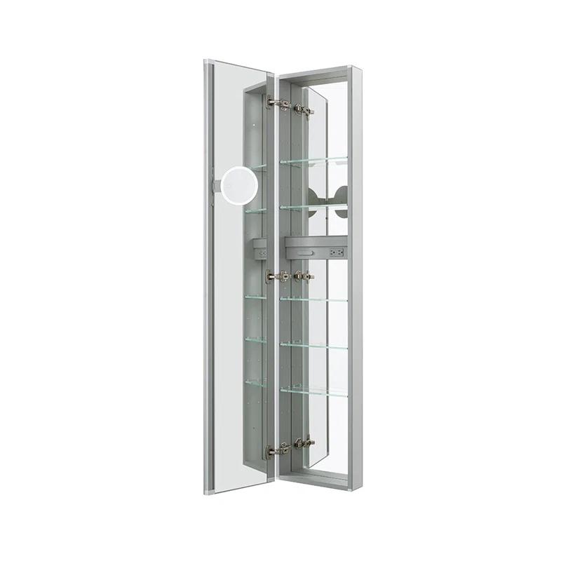 AQUADOM Royale 15" W x 70" H x 5" D Left Hinge, Tall Medicine Cabinet, Defogger, 3X LED Lighted Vertically Adjustable Magnifying Mirror, Electrical Outlets, Magnetic Organizer