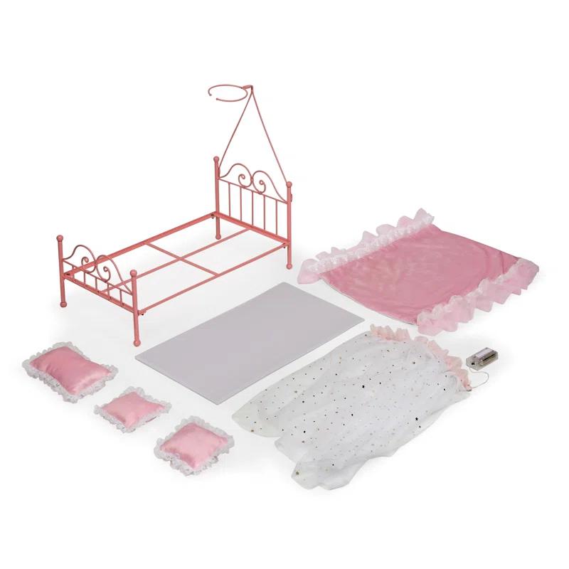 Badger Basket Starlights LED Canopy Metal Doll Bed with Bedding - Pink