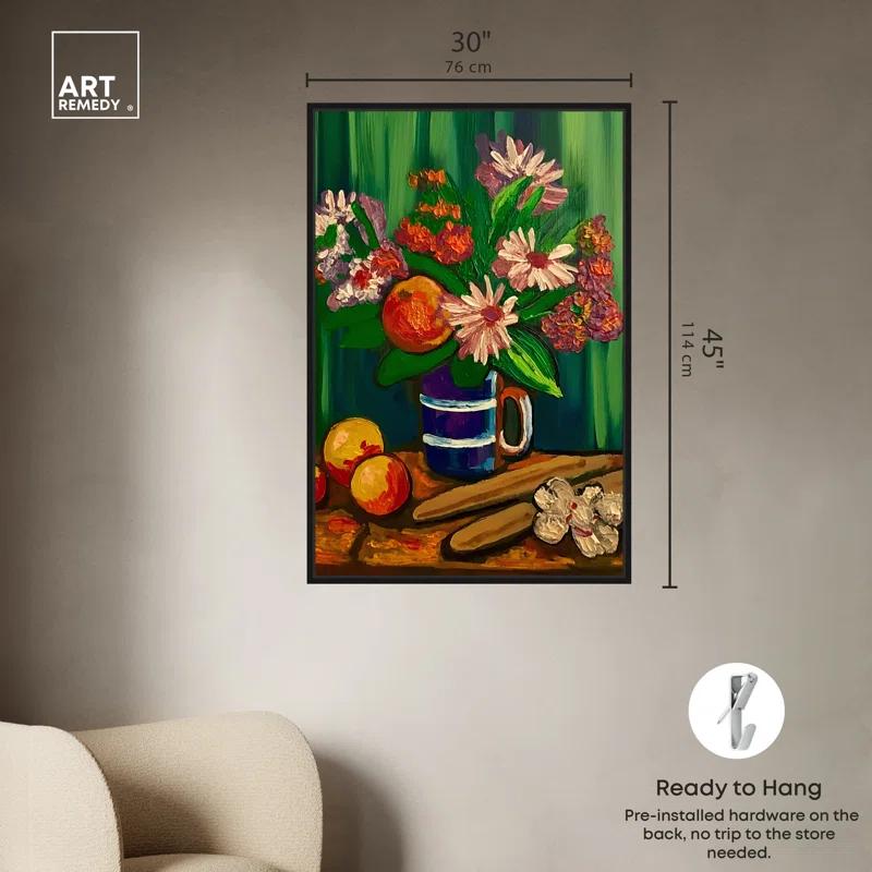 Art Remedy Floral Vase and Fruits