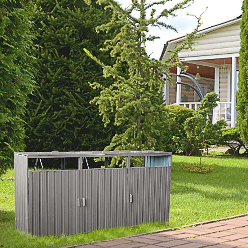 Alxfarton Garbage Bin Shed Stores 3 Trash Cans Metal Outdoor Bin Shed For Garbage Storage