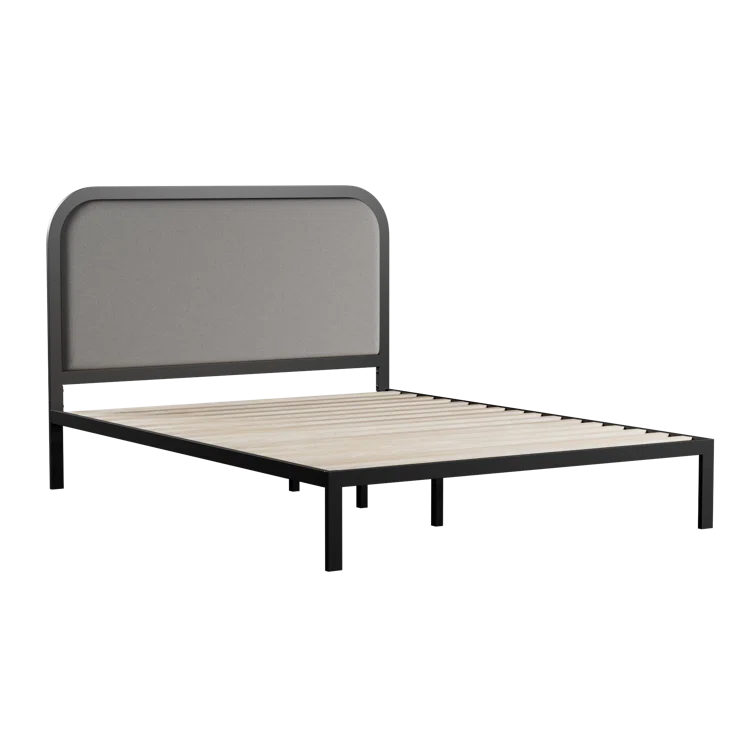 Brookside Metal Bed Frame with Rounded Upholstered Headboard