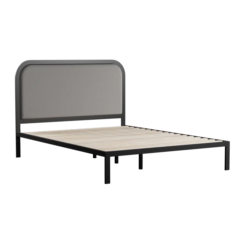 Brookside Metal Bed Frame with Rounded Upholstered Headboard