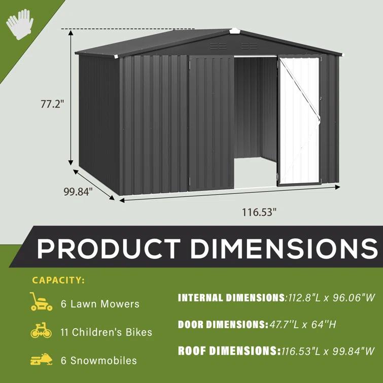 YODOLLA 10 ft. W x 8 ft. D Galvanized Steel Storage Shed