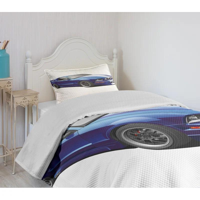 Ambesonne Ambesonne Teen Room Bedspread Set Race Car Vivid Blue Grey