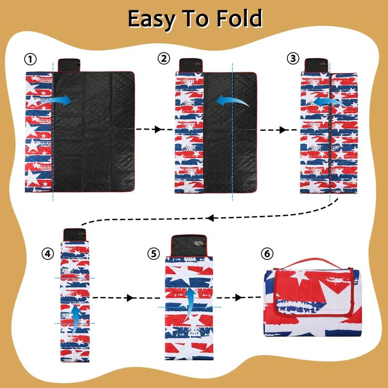 Tirrinia Picnic Blanket Extra Large Waterproof Lightweight Portable Outdoor Mat for Family Camping, Travel, Park, Beach, Hiking, Stadium, Concerts ( Striped Print, 70''X80'') - Machine Washable