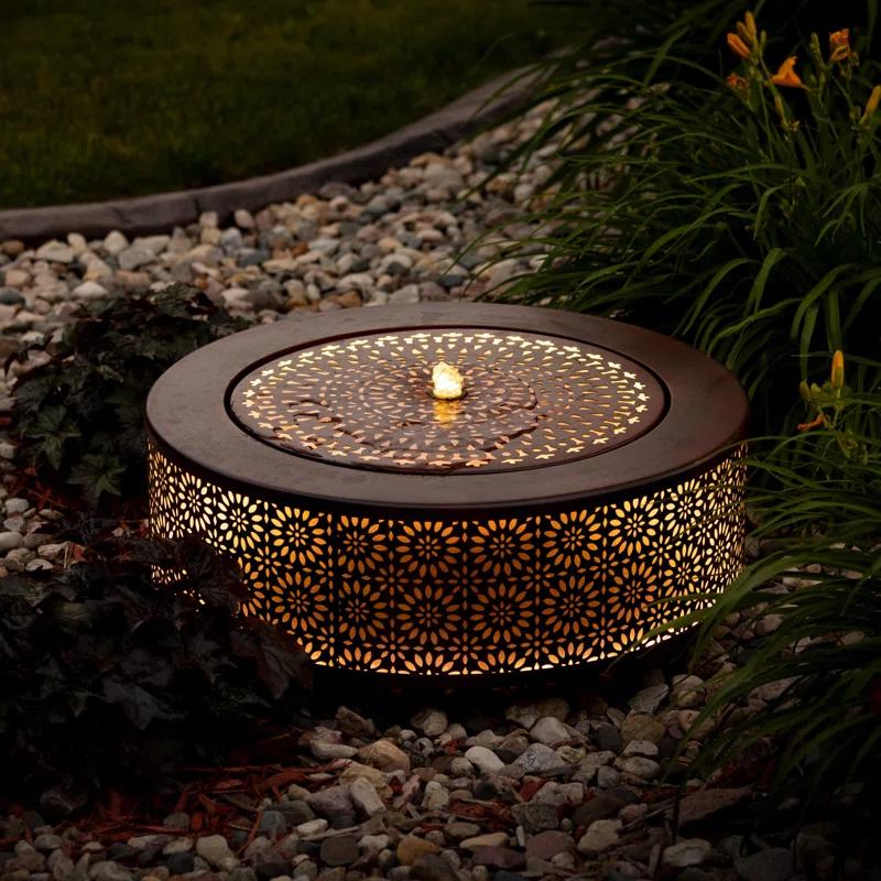 Dakota Fields Corsha Metal Weather Resistant Floor Fountain with Light