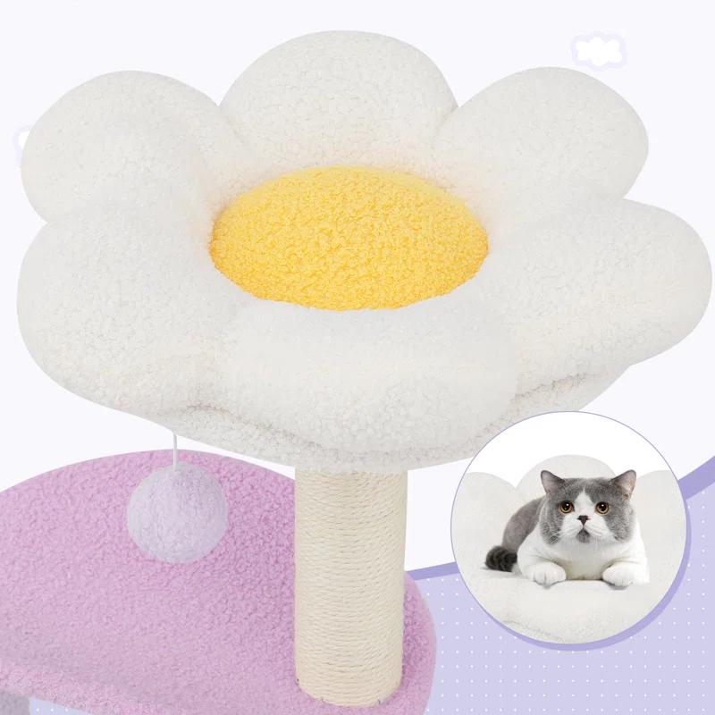 Ezelle Cat Tree Tower Cat Condo House with Sisal Scratching Posts, Flower Top Perch for Indoor Cats